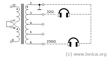 Планируемое подключения наушников к выходному трансформатору